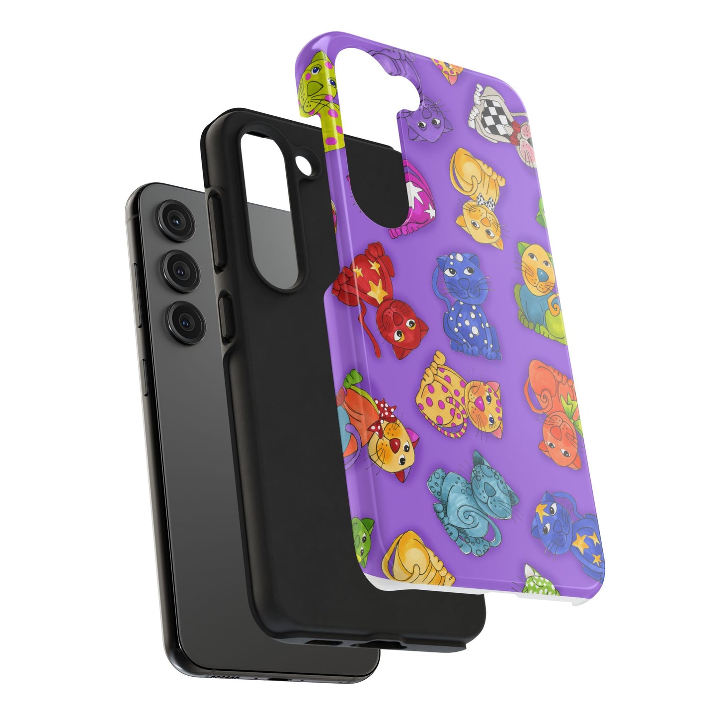 Tossed Happy Cats Purple Phone Case