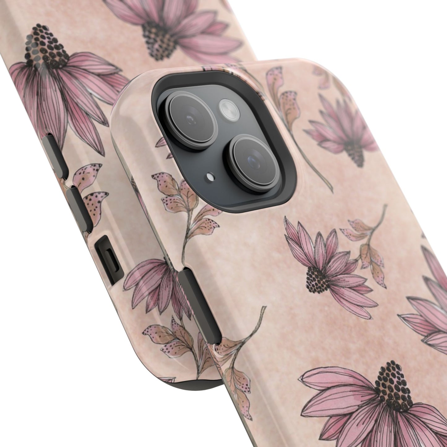 Wild Cone Flowers Pink Marble Phone Case
