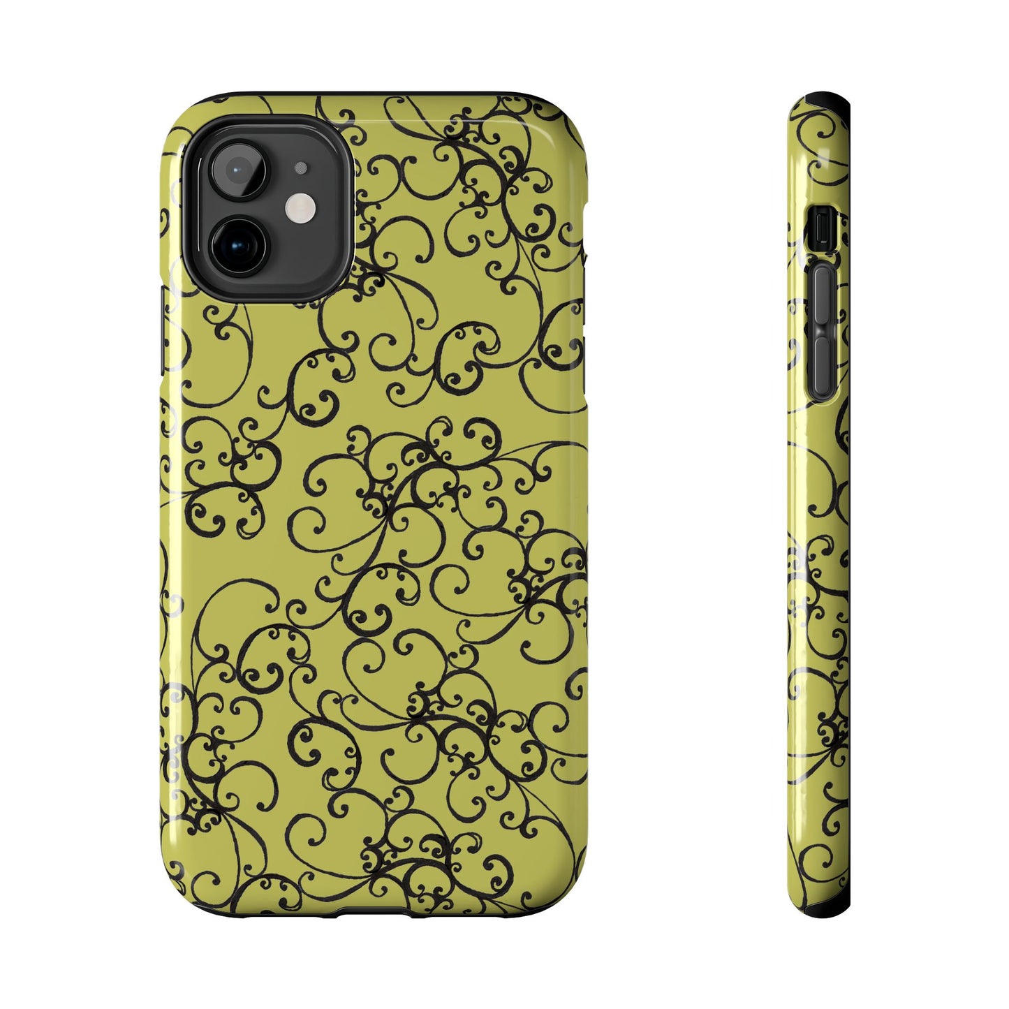Elegant Scroll Green / Black Phone Case