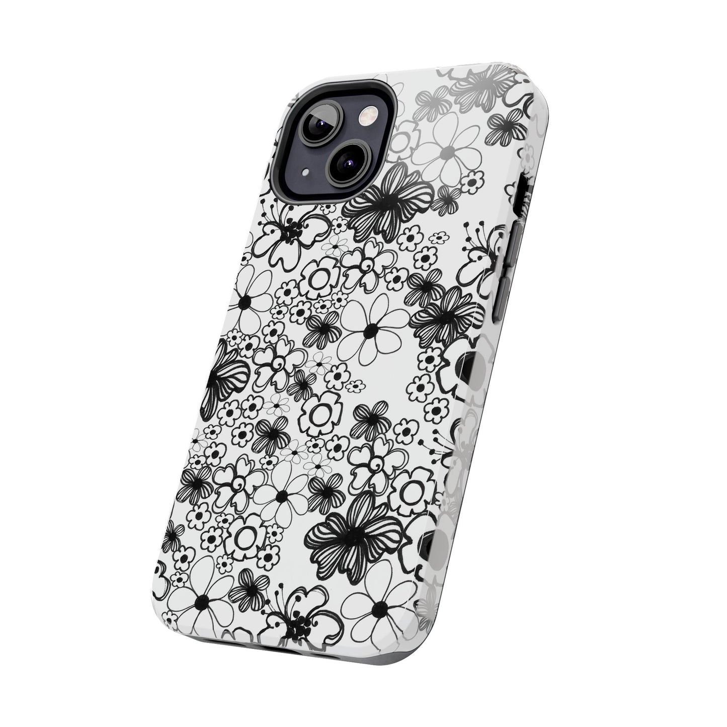 White and Black Flowers Phone Case