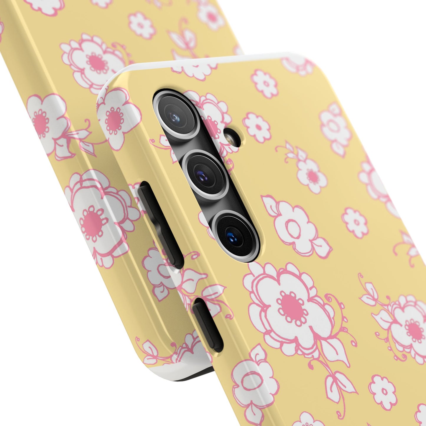 Pink Posies Yellow Phone Case