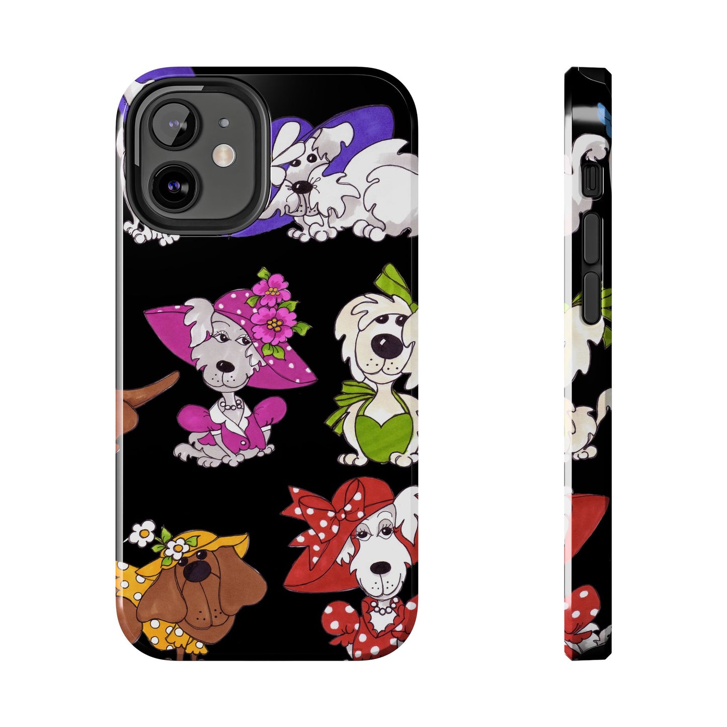 Fancy Dog Line Up Black Phone Case