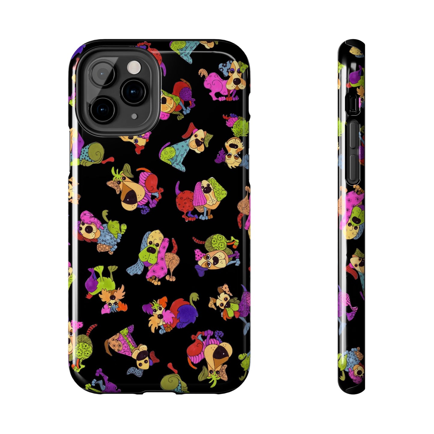 Tossed Happy Dogs Black Phone Case