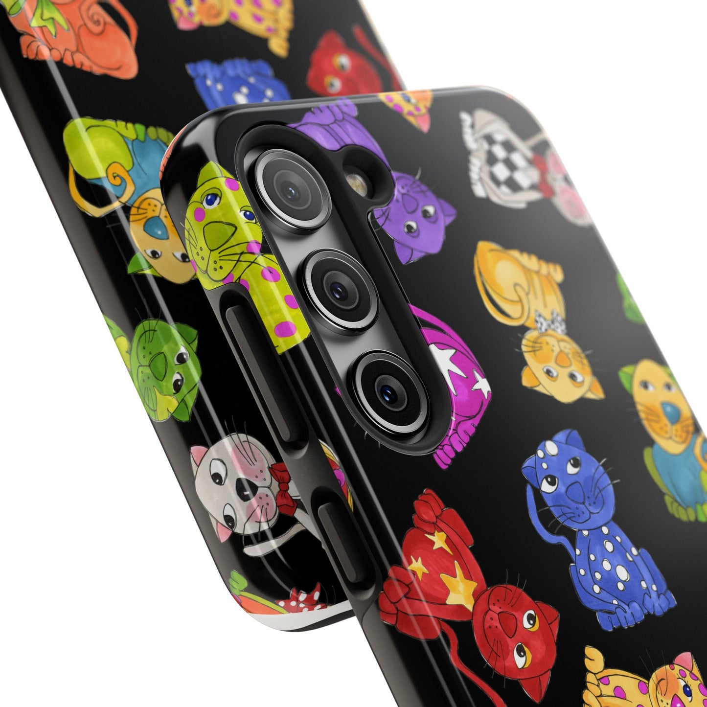 Tossed Happy Cats Black Phone Case