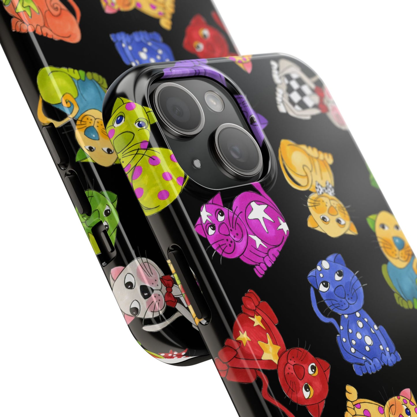 Tossed Happy Cats Black Phone Case