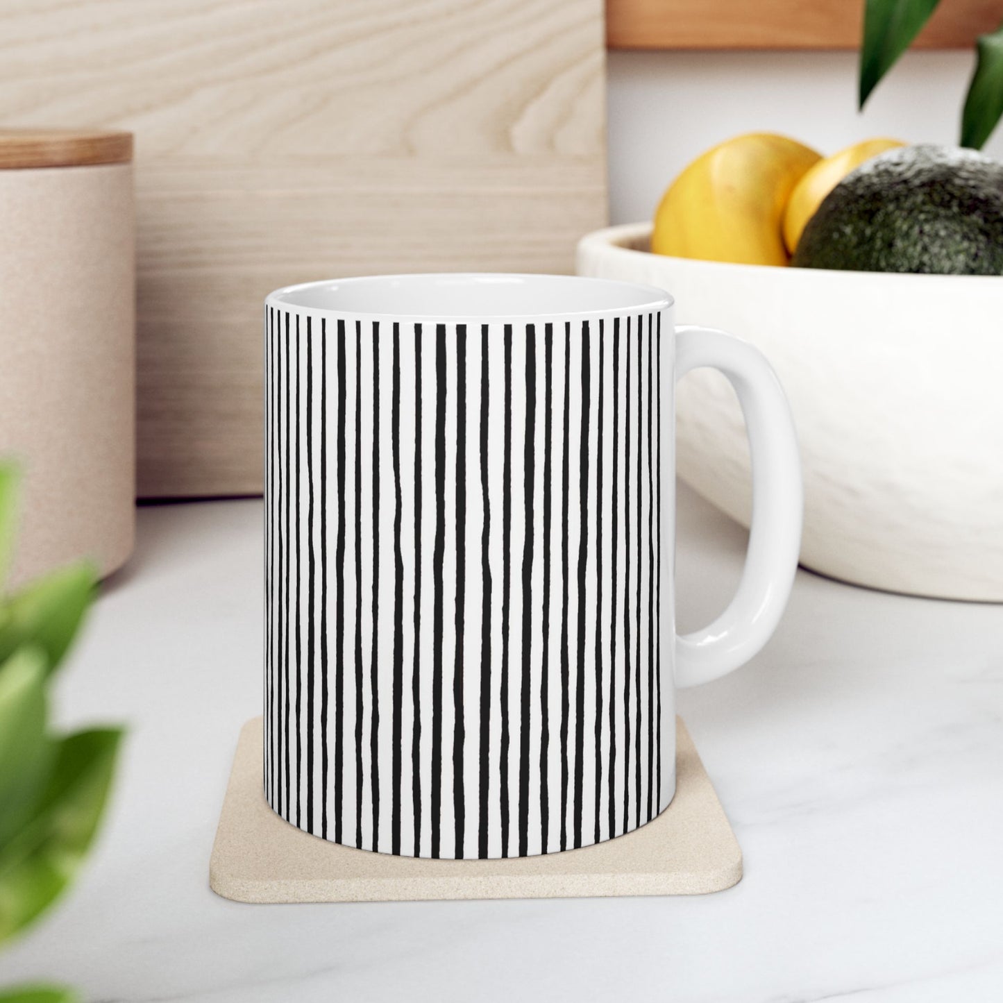 Quirky Pin Stripe White / Black Cup