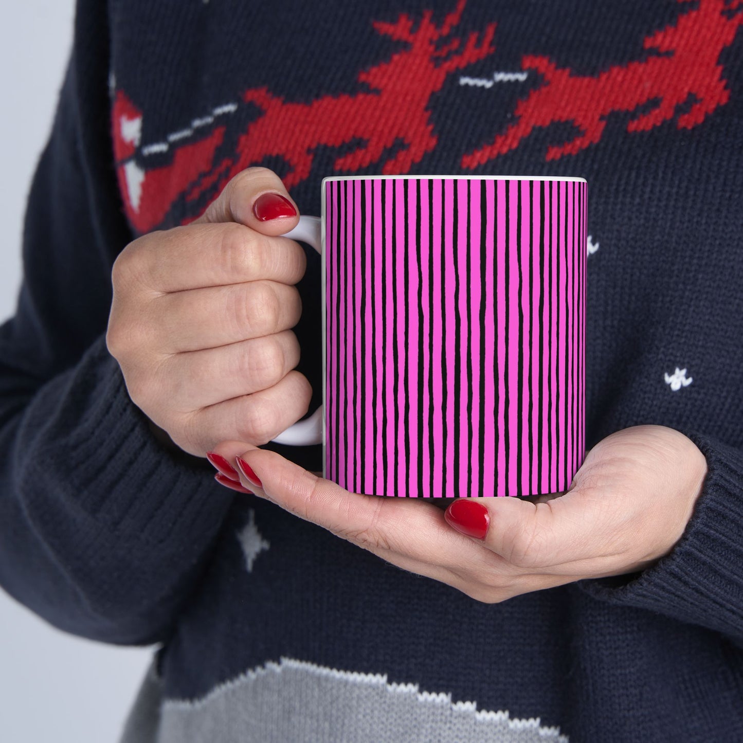Quirky Pin Stripe Pink / Black Cup