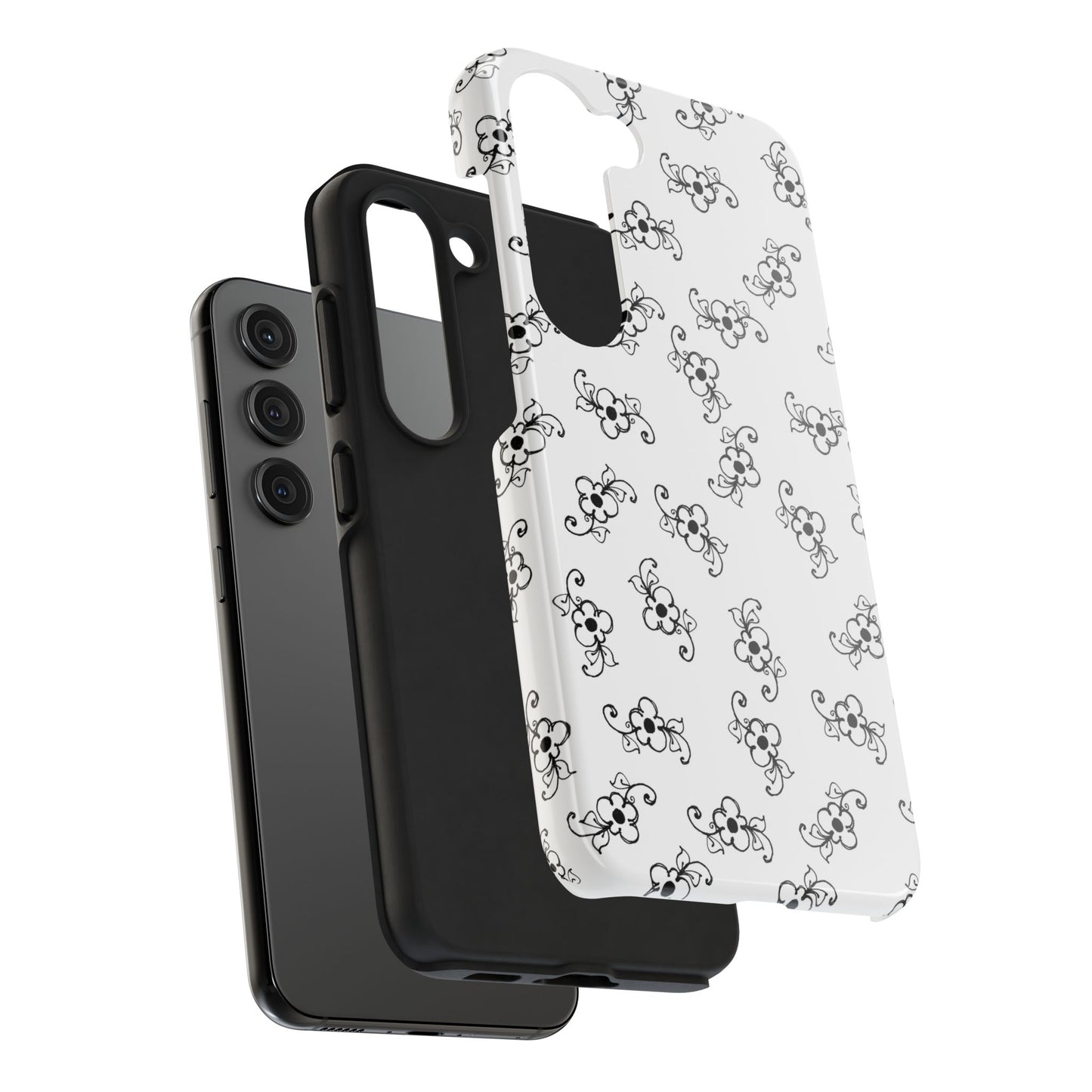 Daisy Scroll White / Black Phone Case