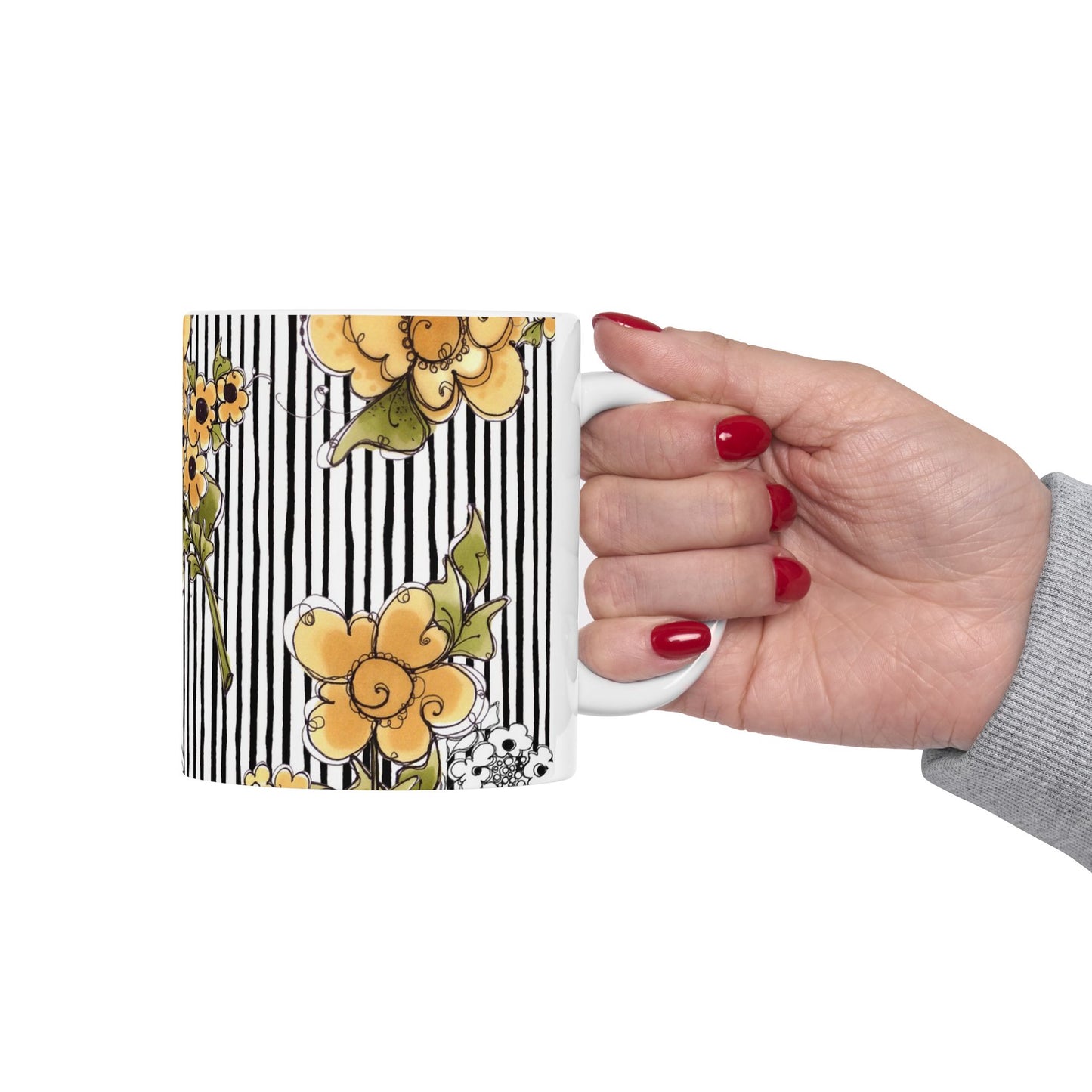 Bee Floral Stripe White / Black Cup
