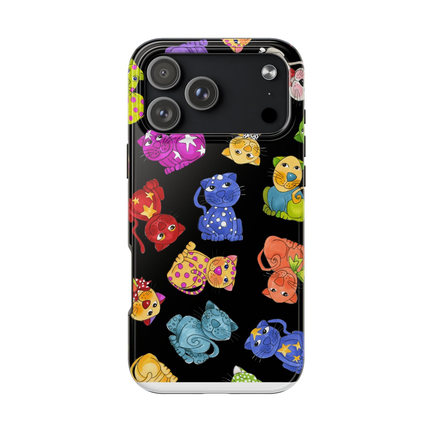Tossed Happy Cats Black Phone Case