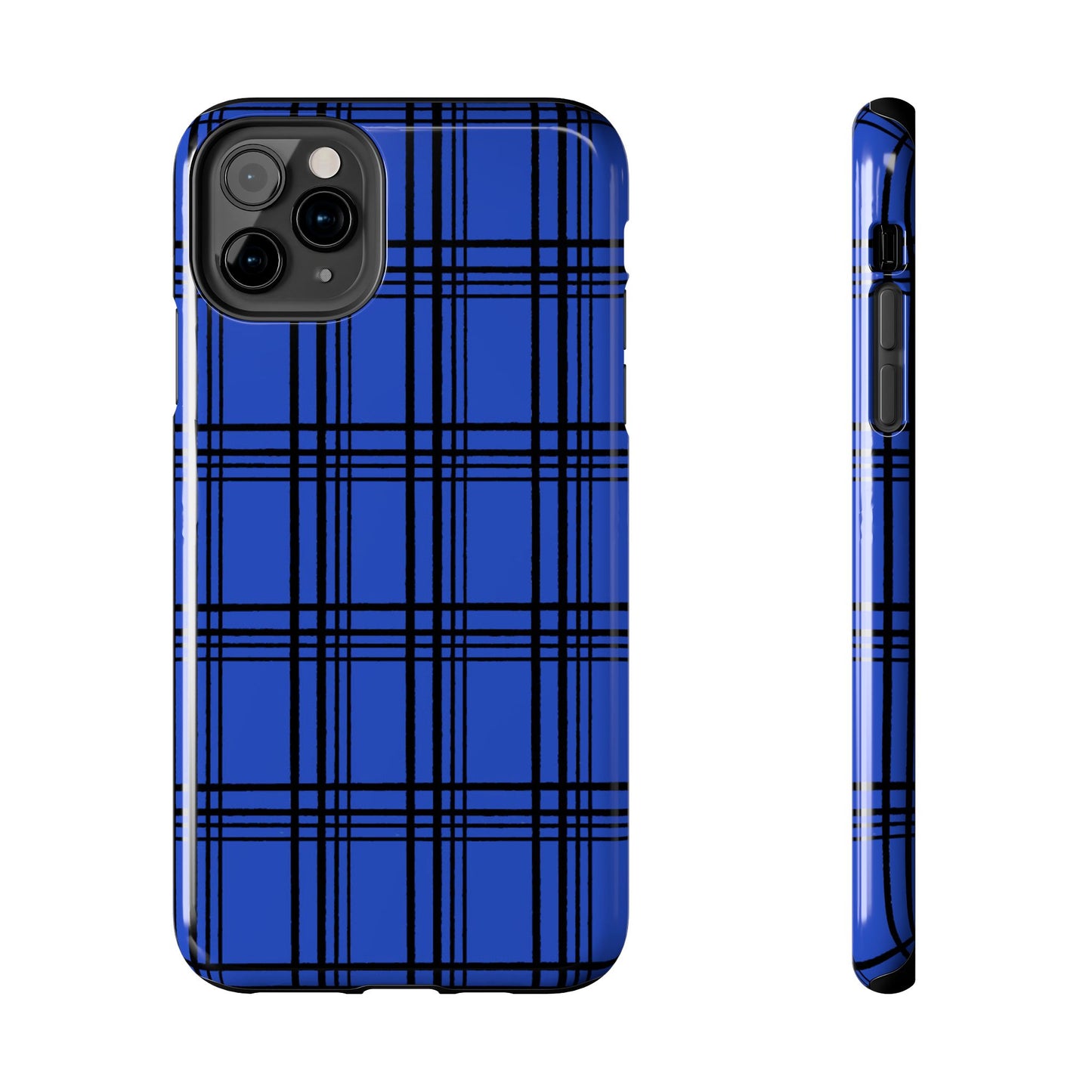 Glad Plaid Blue / Black Phone Case