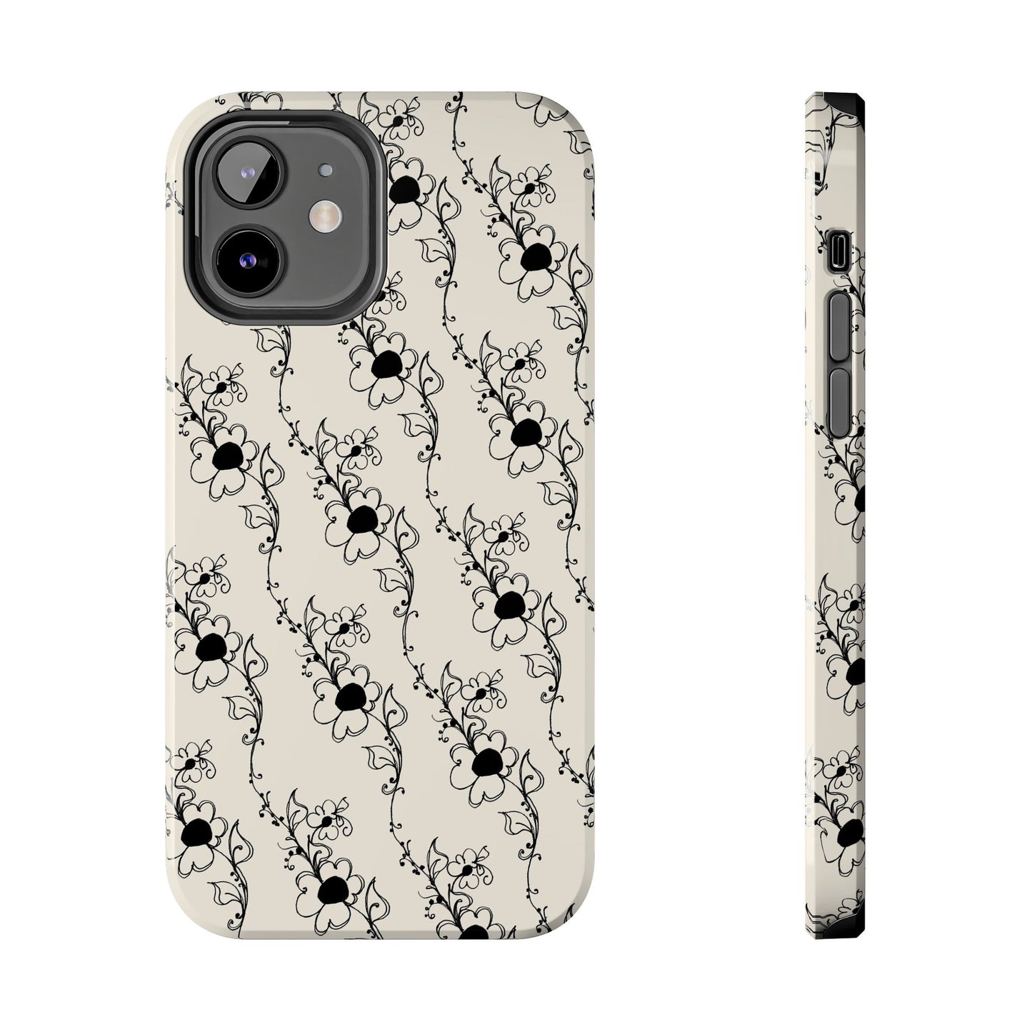 Diagonal Daisies Ivory / Black Phone Case