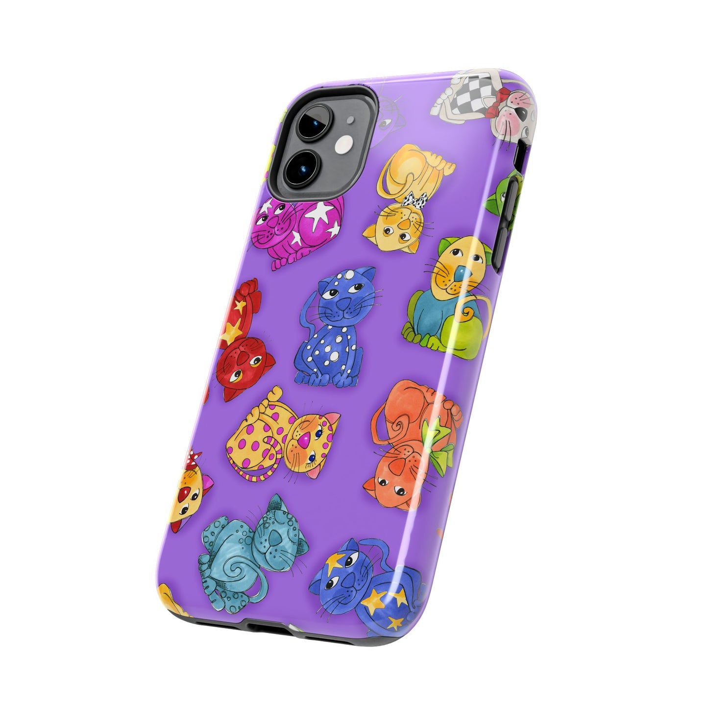 Tossed Happy Cats Purple Phone Case