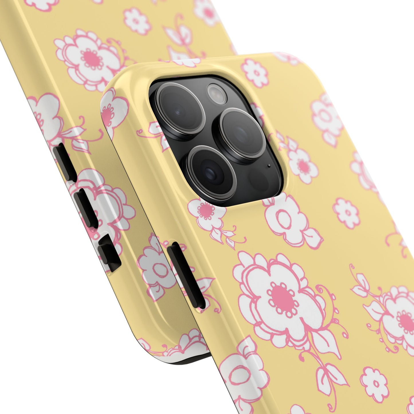 Pink Posies Yellow Phone Case