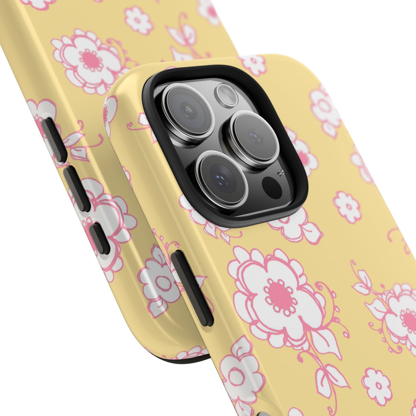 Pink Posies Yellow Phone Case