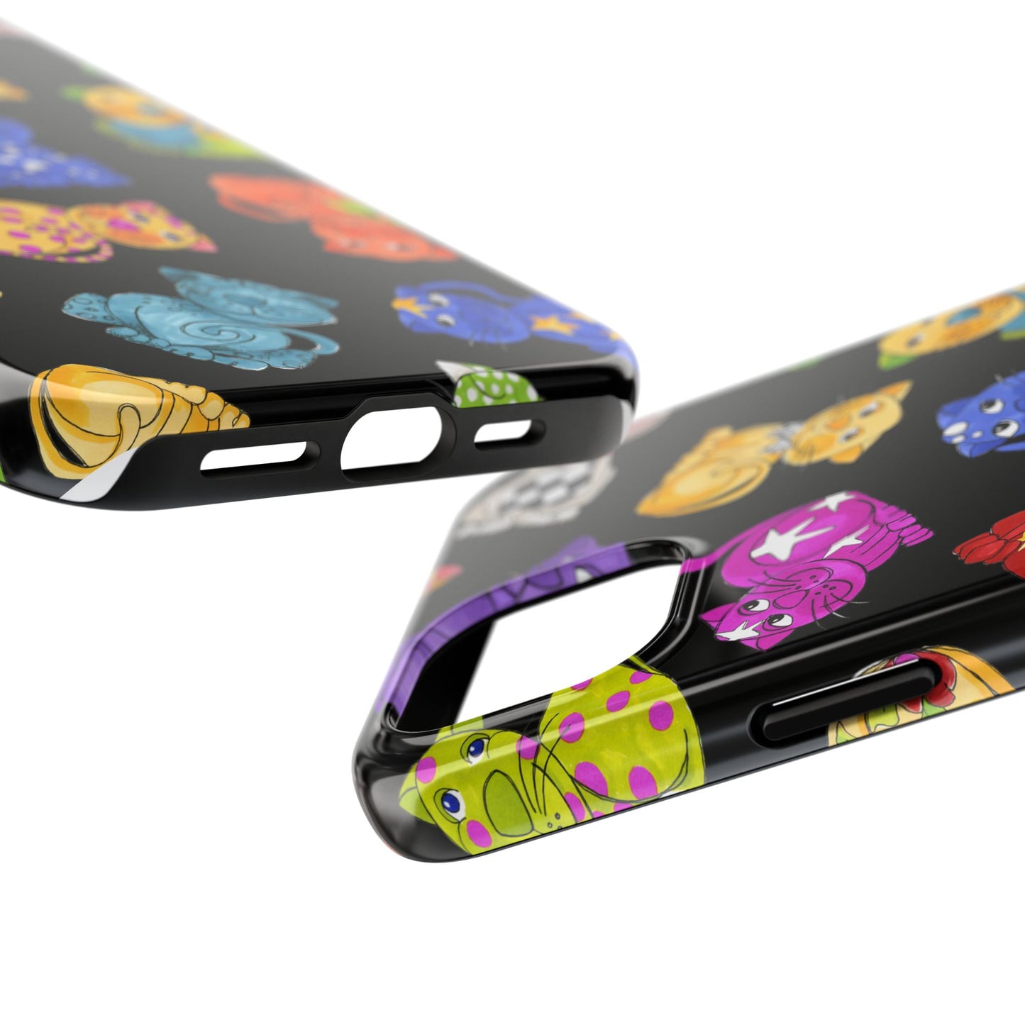 Tossed Happy Cats Black Phone Case