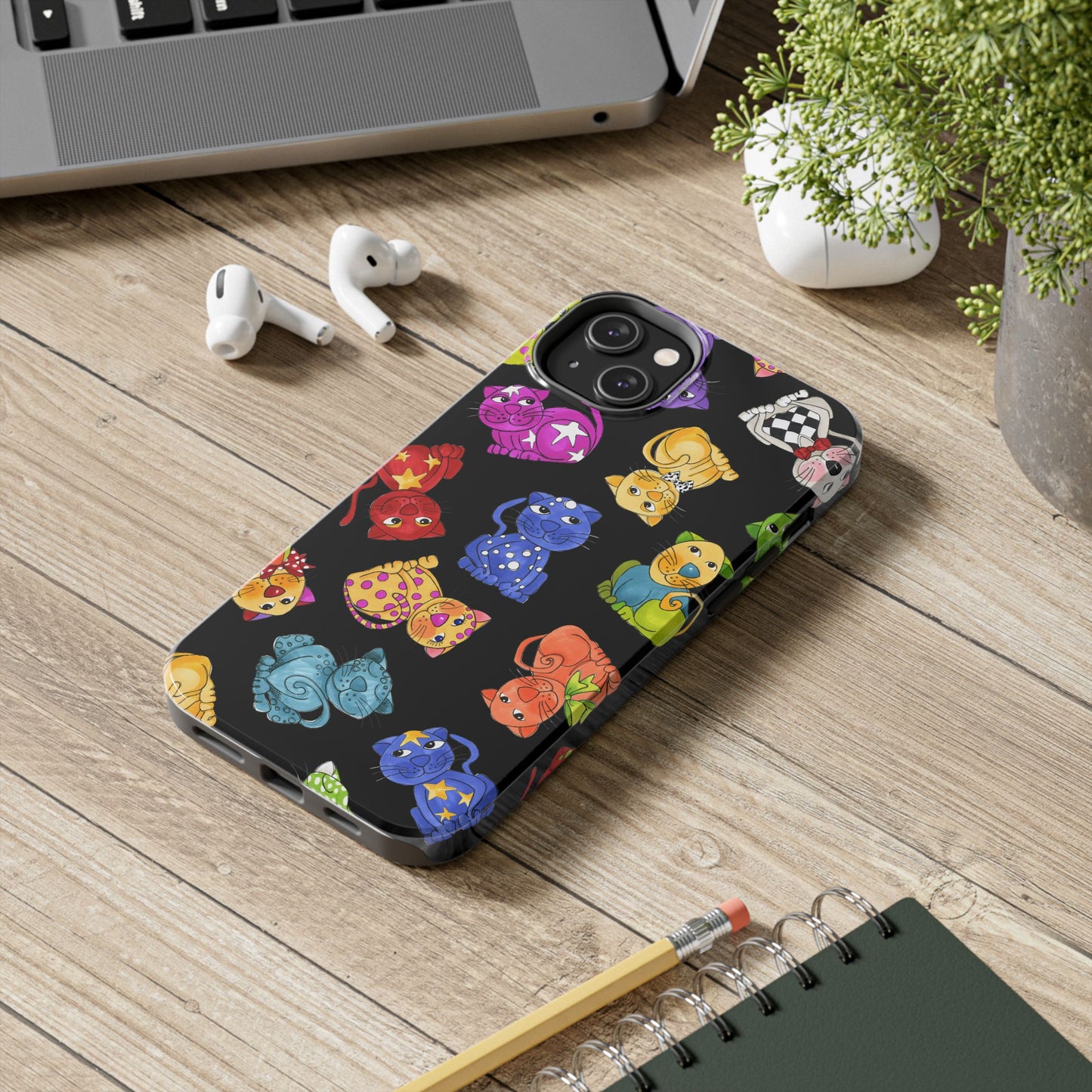 Tossed Happy Cats Black Phone Case