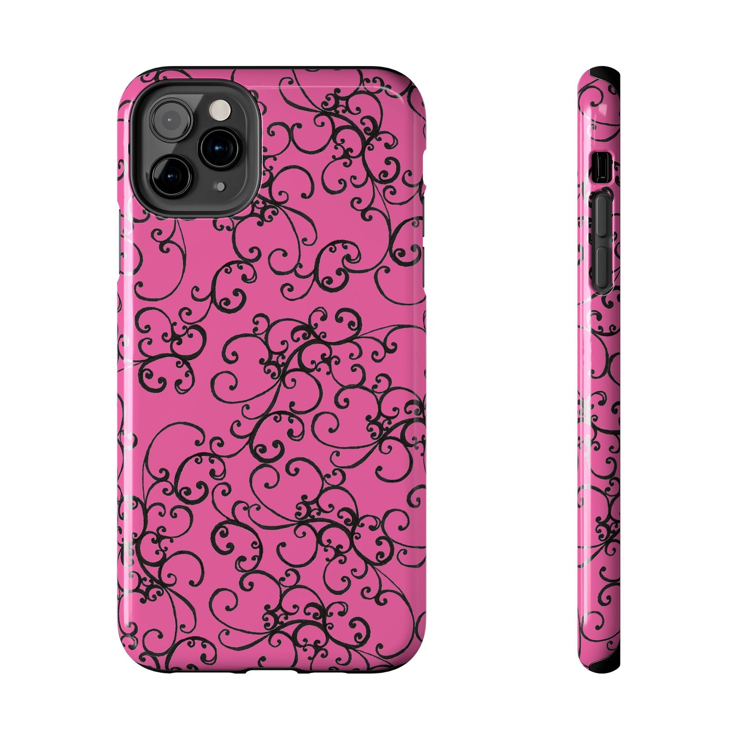 Elegant Scroll Pink / Black Phone Case