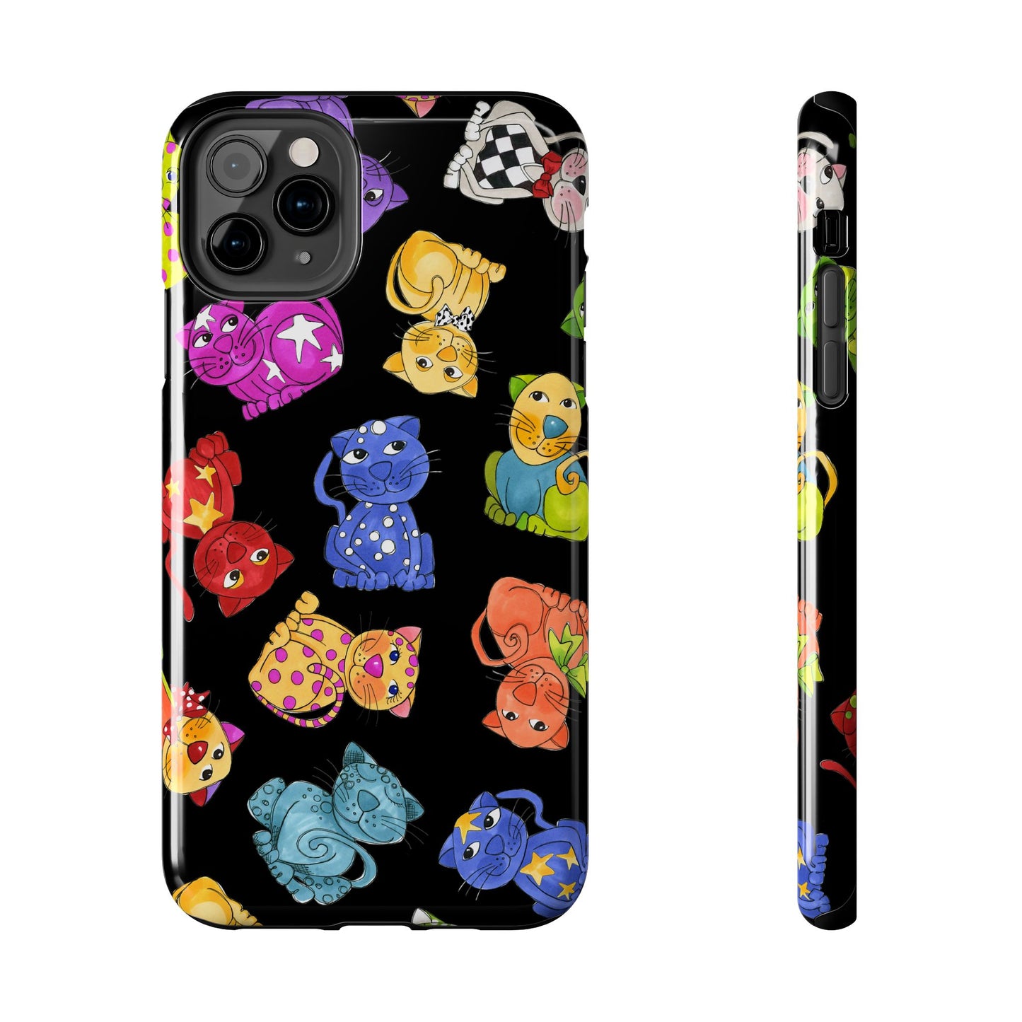 Tossed Happy Cats Black Phone Case