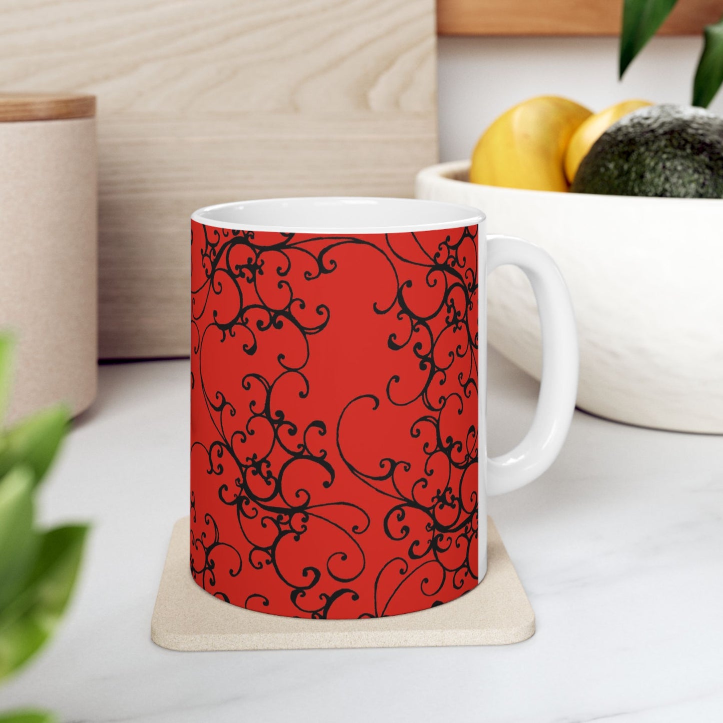 Elegant Scroll Red / Black Cup