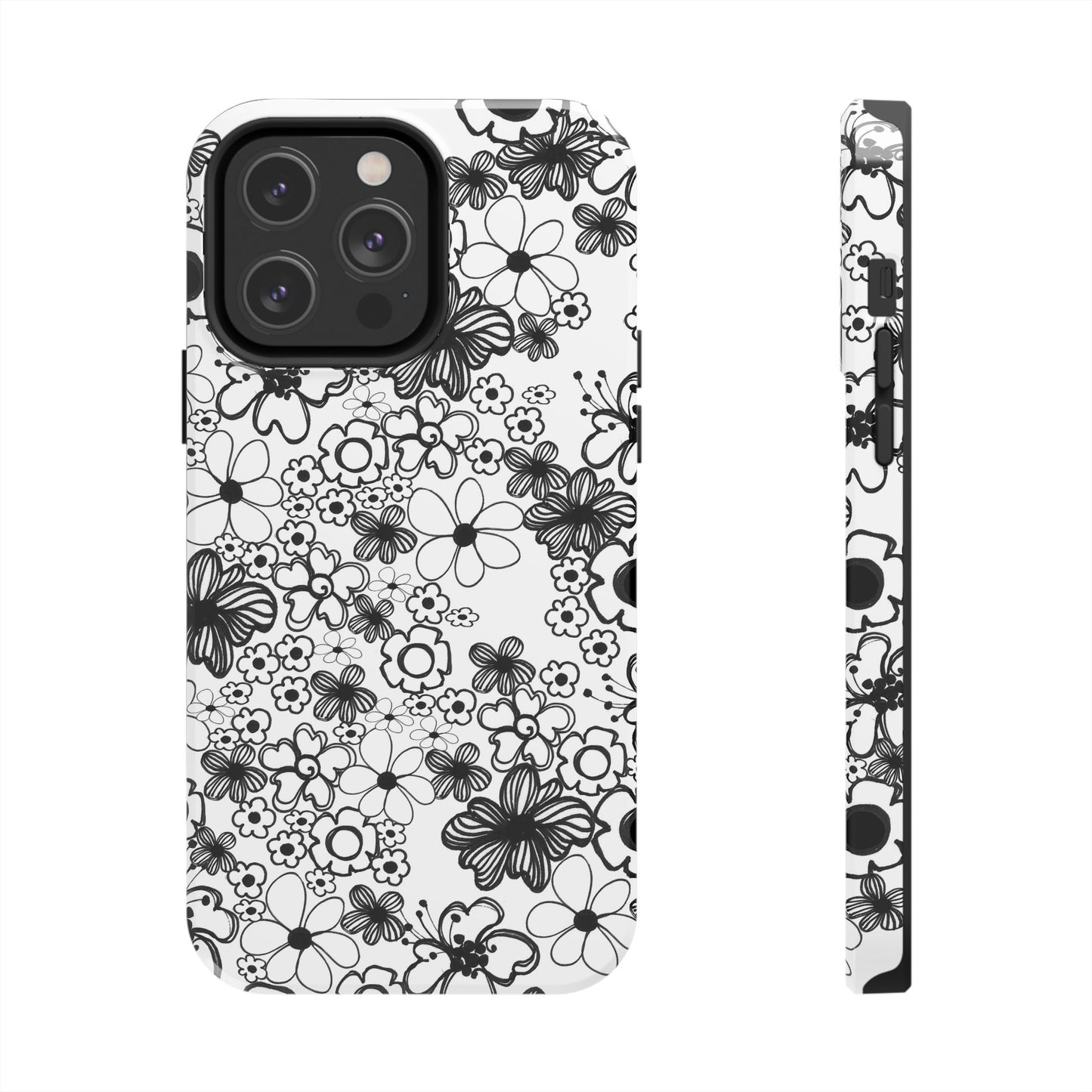 White and Black Flowers Phone Case