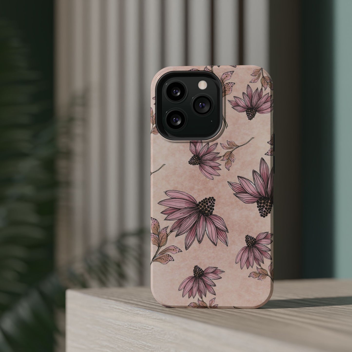 Wild Cone Flowers Pink Marble Phone Case