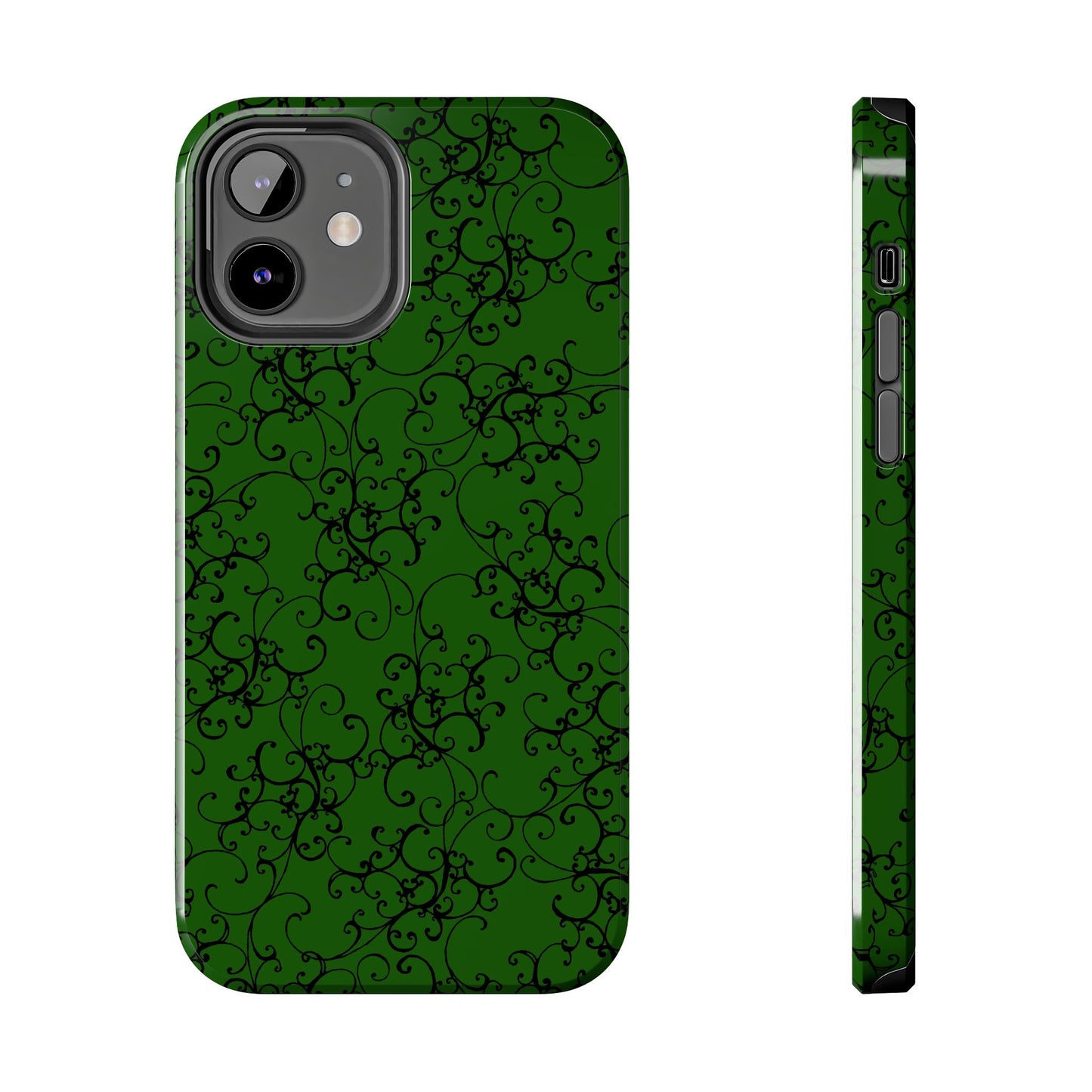Elegant Scroll Dark Green / Black Phone Case