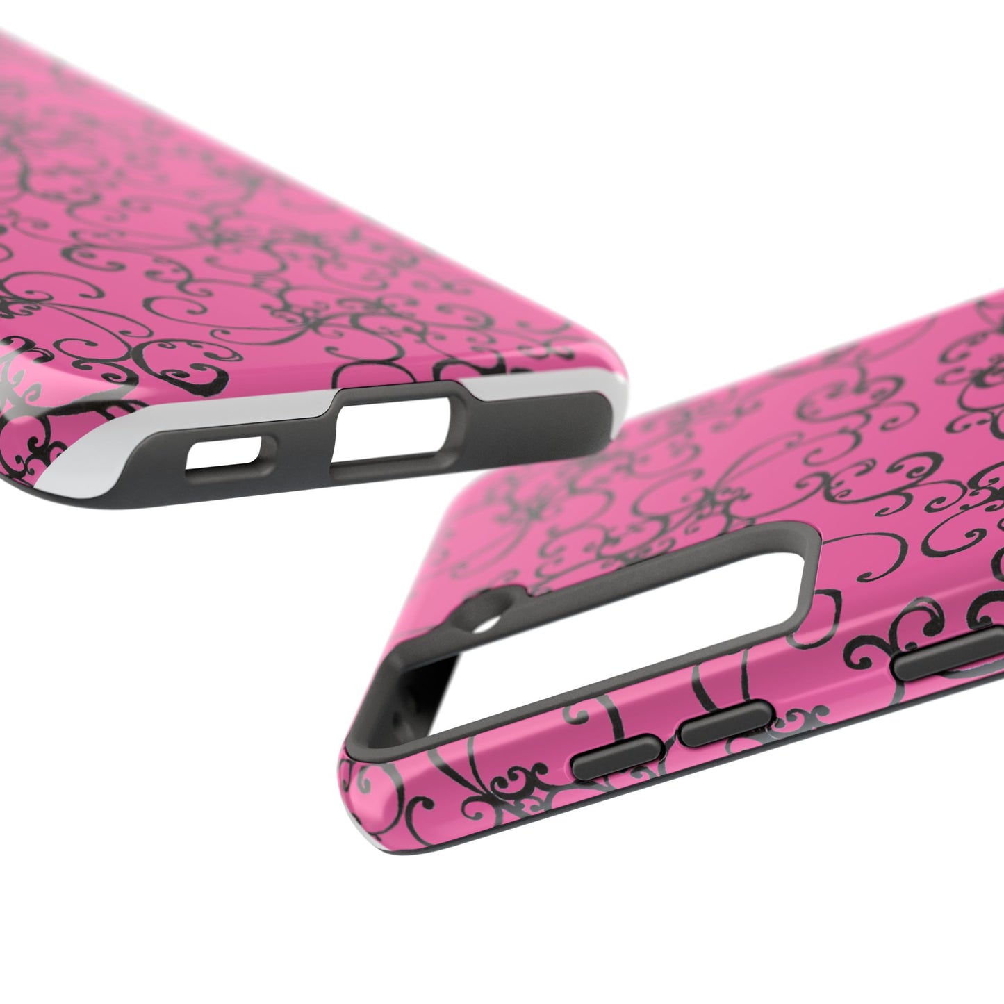 Elegant Scroll Pink / Black Phone Case