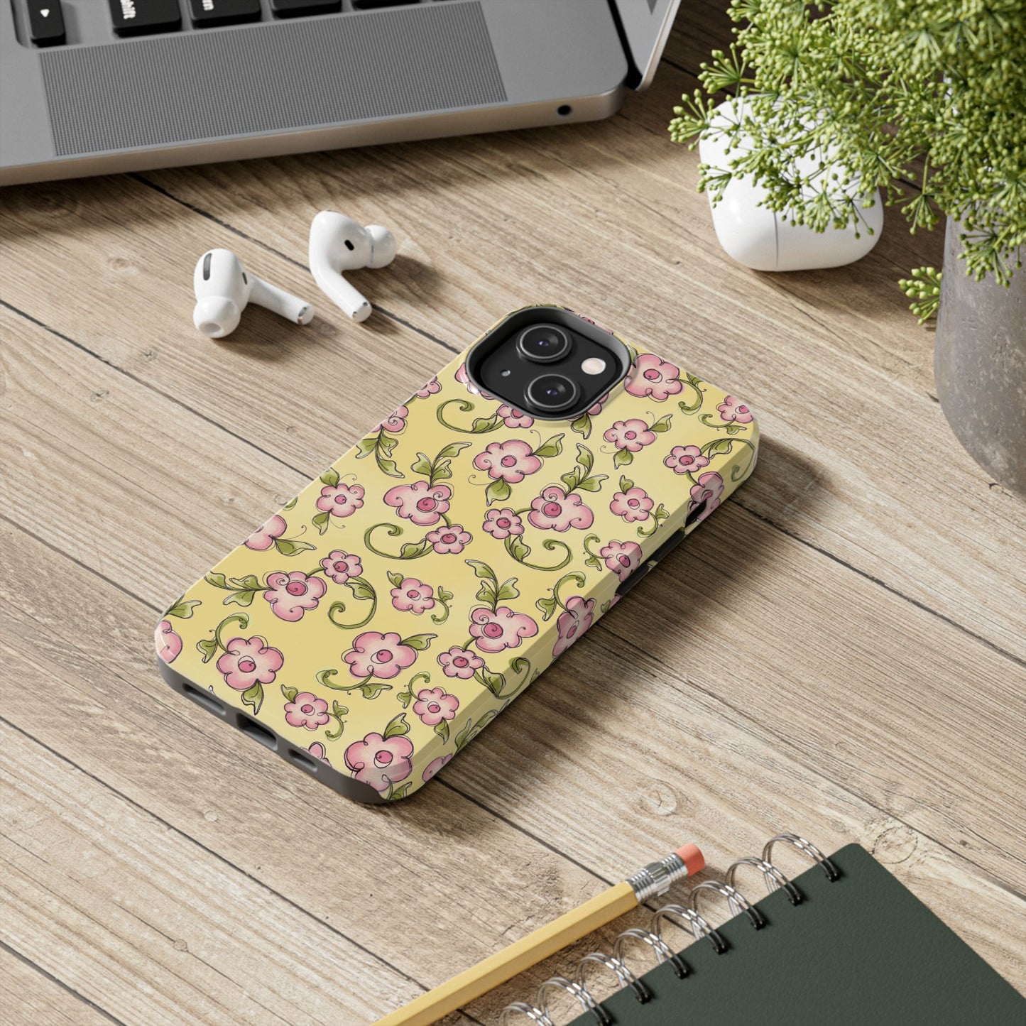 Scroll Daisies Yellow / Peach Phone Case