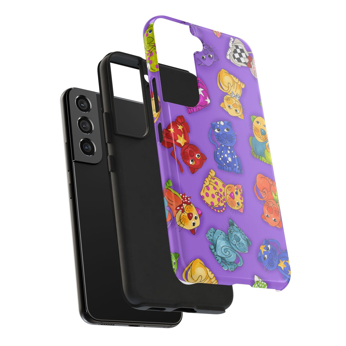 Tossed Happy Cats Purple Phone Case