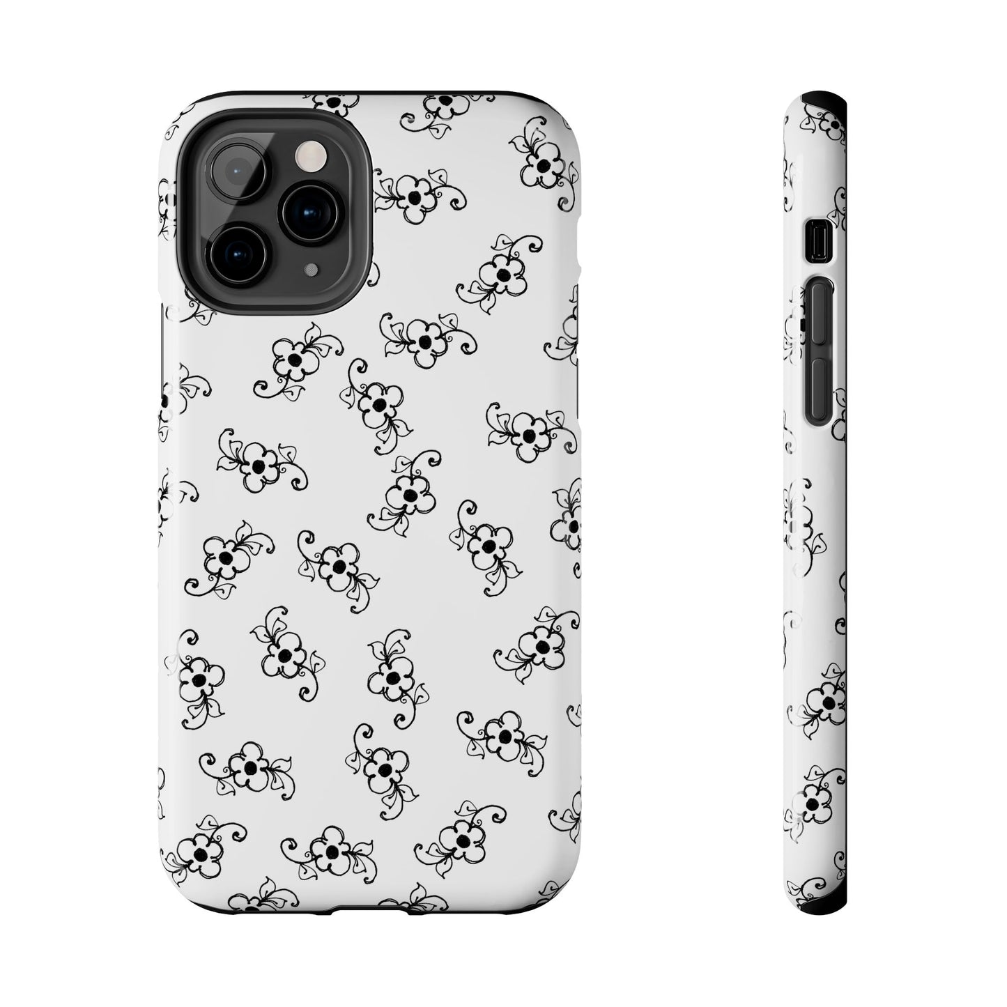 Daisy Scroll White / Black Phone Case