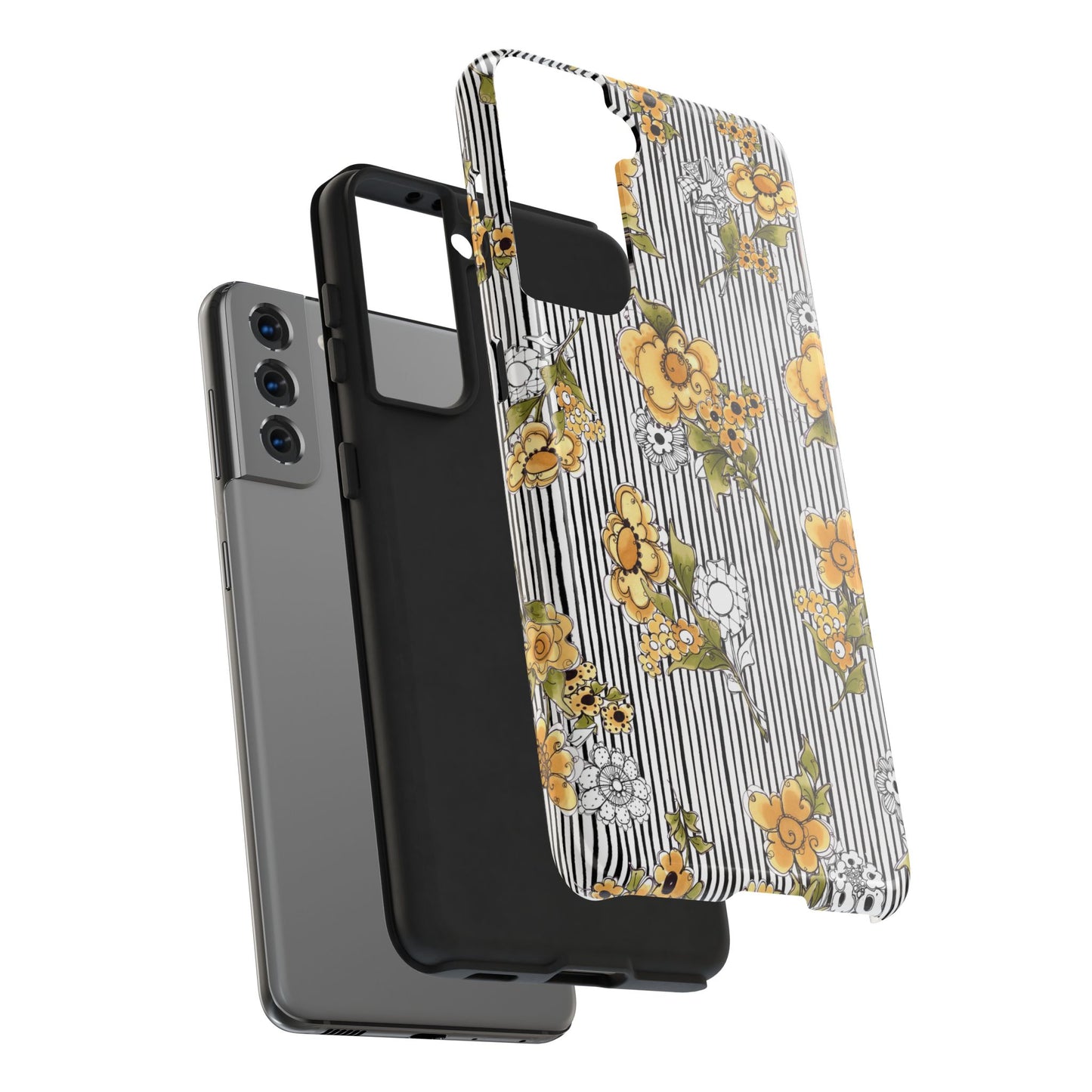 Bee Floral White / Black Phone Case