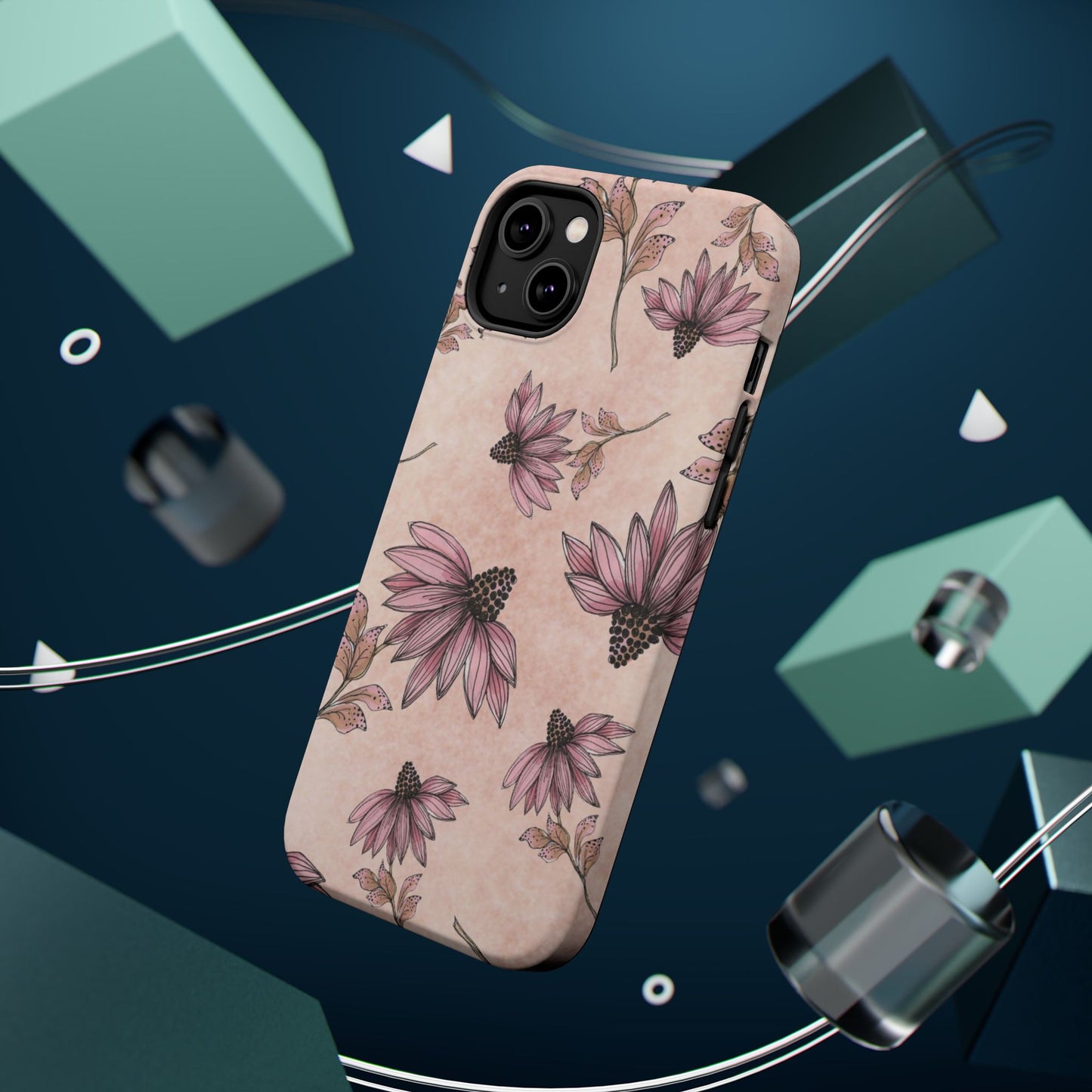 Wild Cone Flowers Pink Marble Phone Case