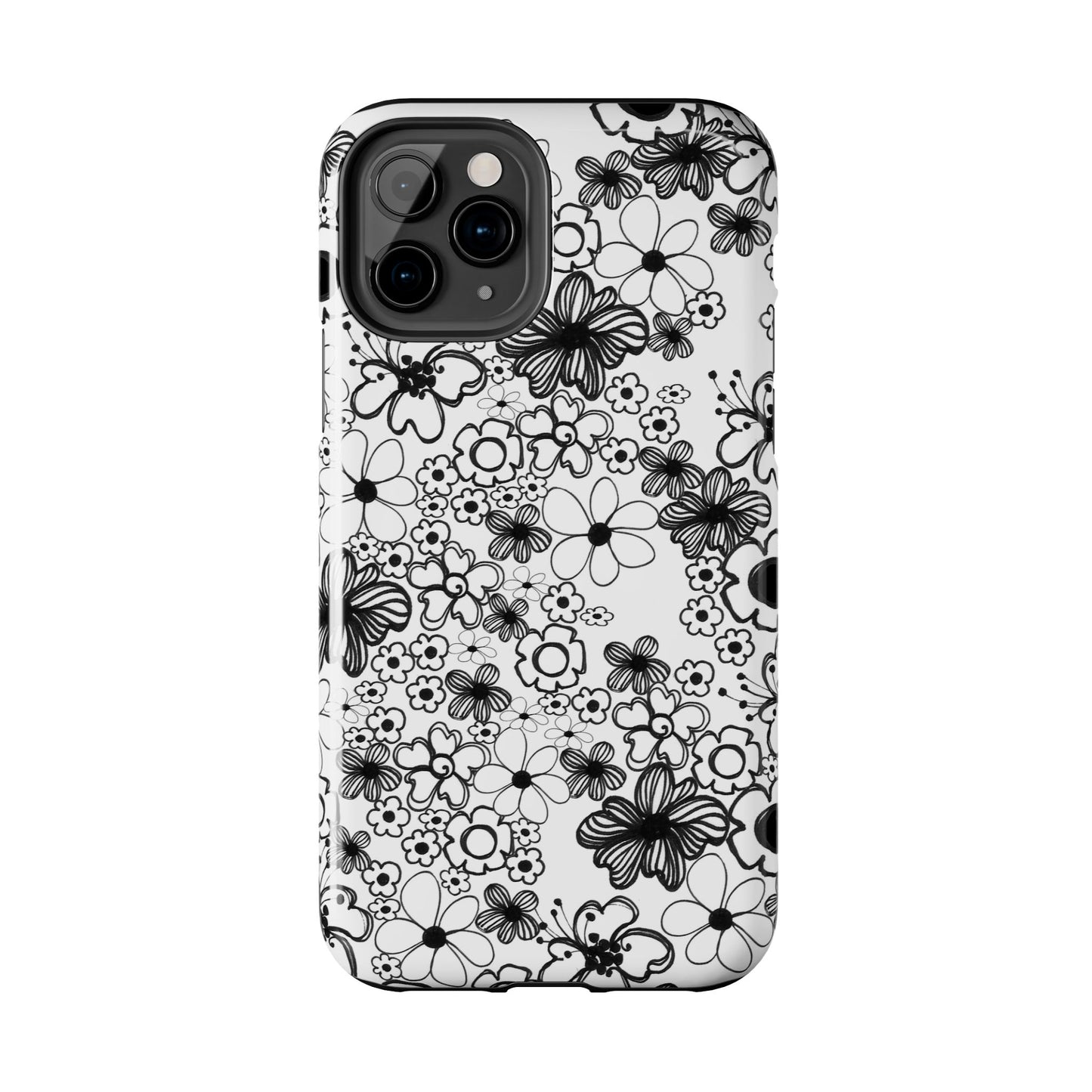 White and Black Flowers Phone Case