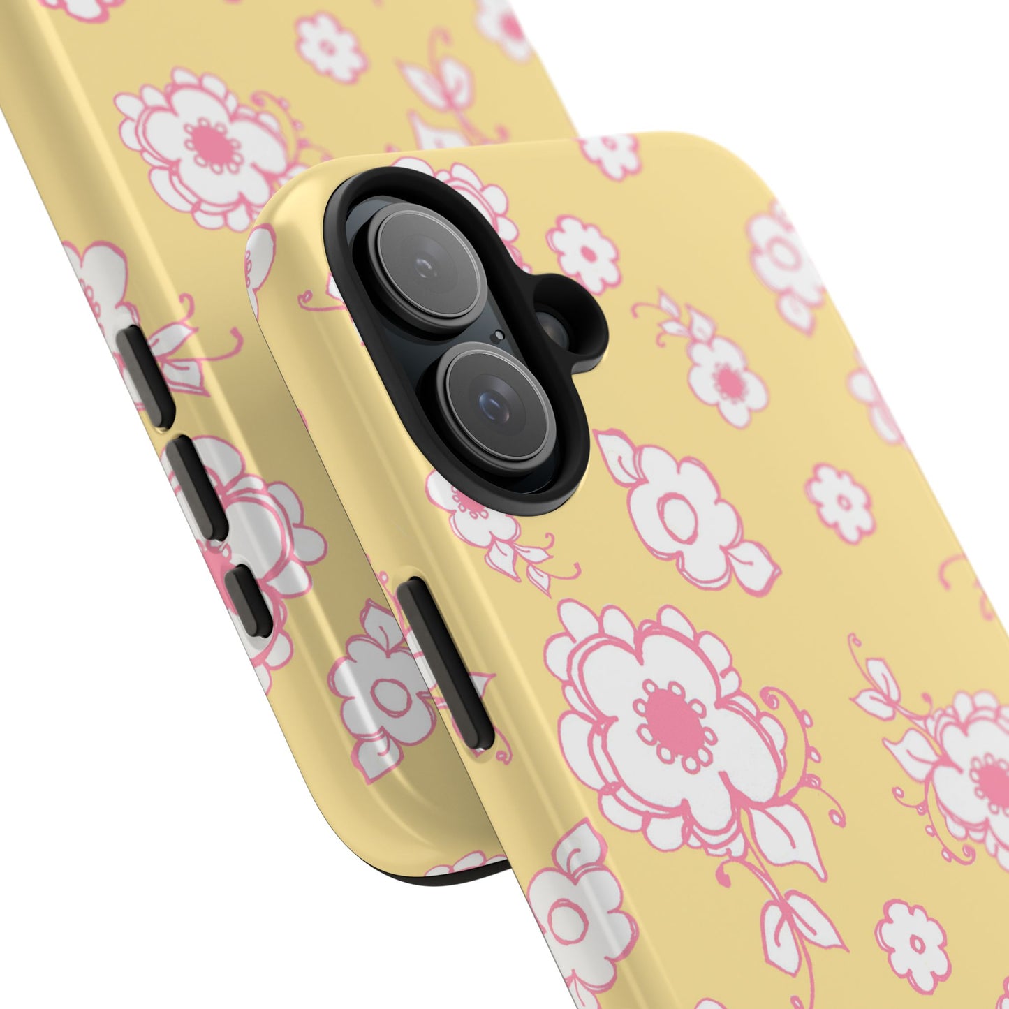 Pink Posies Yellow Phone Case
