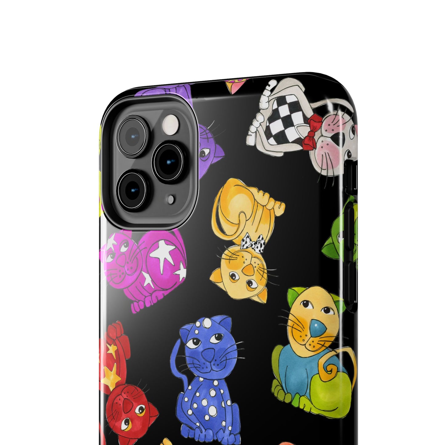 Tossed Happy Cats Black Phone Case