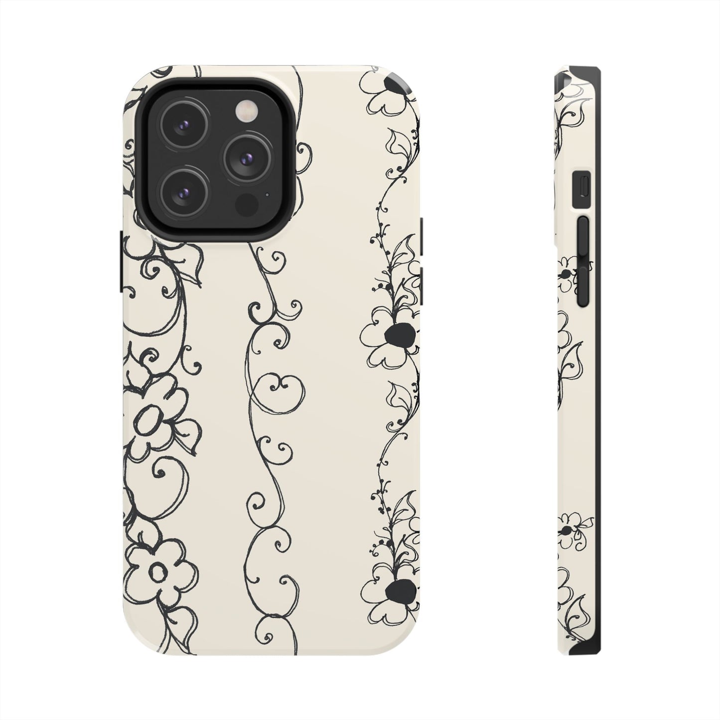 Scroll Flower Stripe Muslin / Black Phone Case