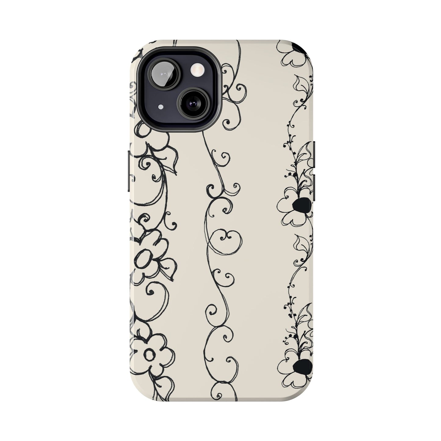 Scroll Flower Stripe Muslin / Black Phone Case