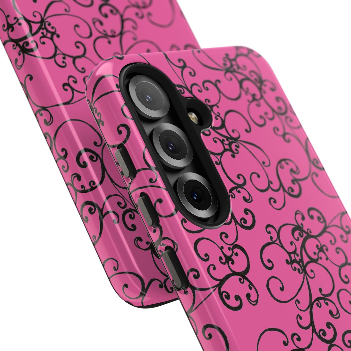 Elegant Scroll Pink / Black Phone Case