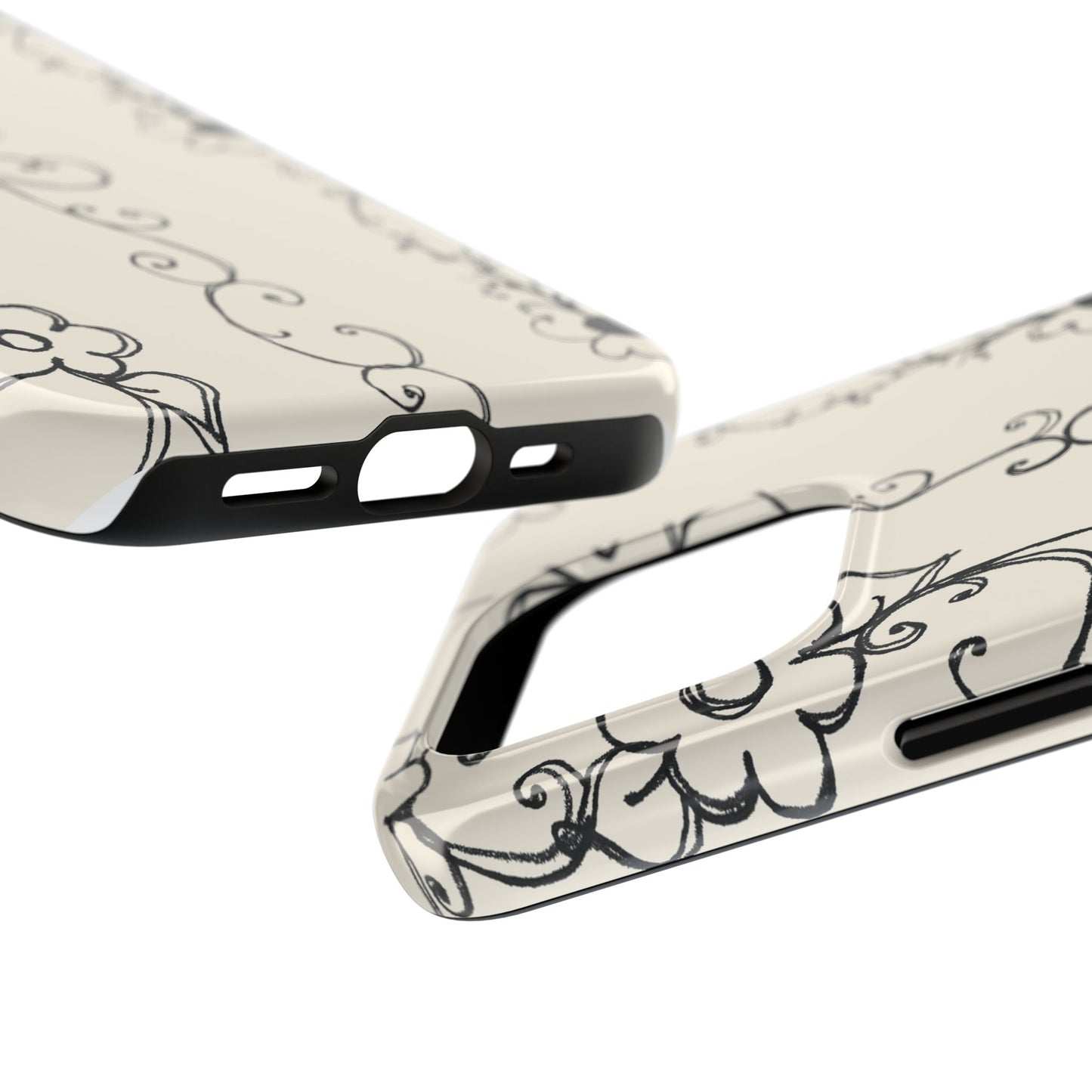 Scroll Flower Stripe Muslin / Black Phone Case