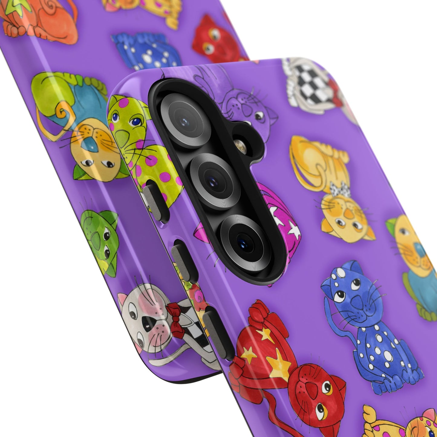 Tossed Happy Cats Purple Phone Case