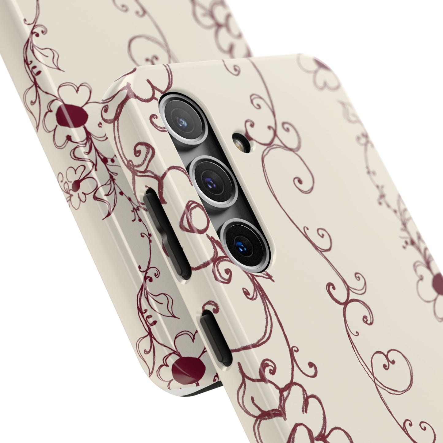 Scroll Flower Stripe Muslin / Red Phone Case