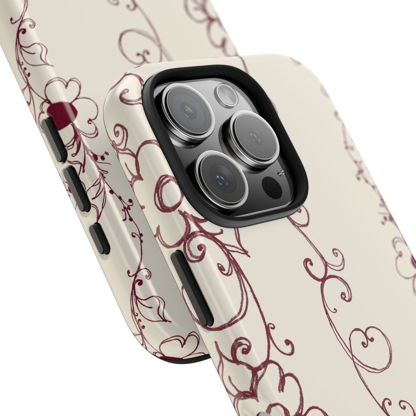 Scroll Flower Stripe Muslin / Red Phone Case