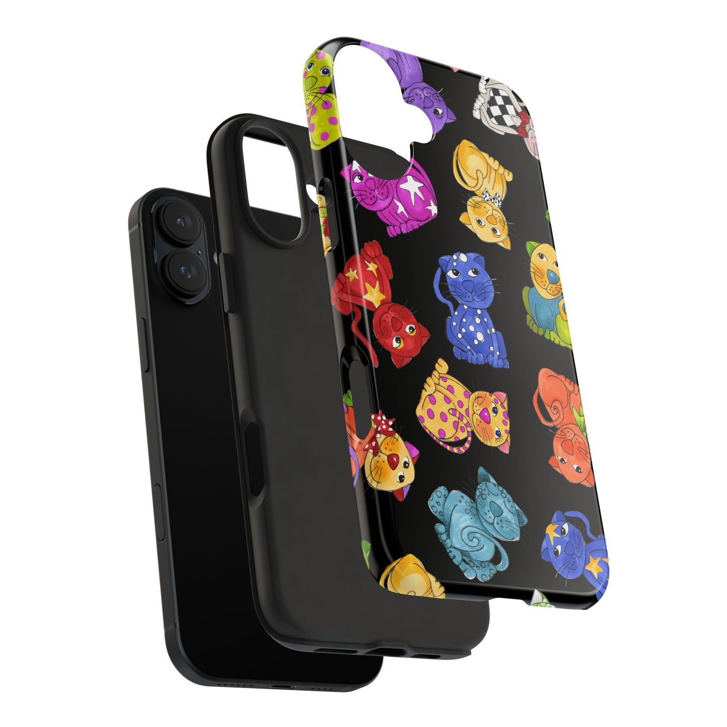 Tossed Happy Cats Black Phone Case