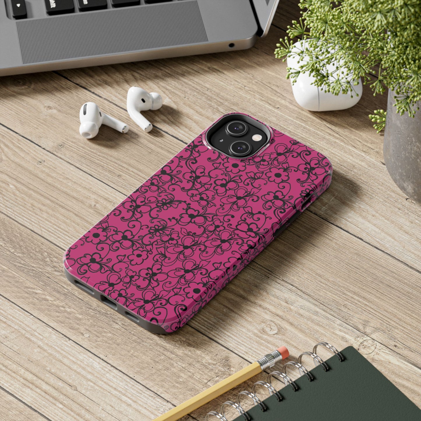 Daisy Jungle Pink / Black Phone Case