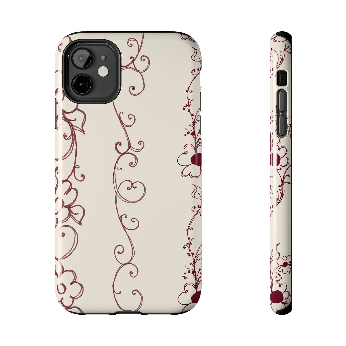 Scroll Flower Stripe Muslin / Red Phone Case