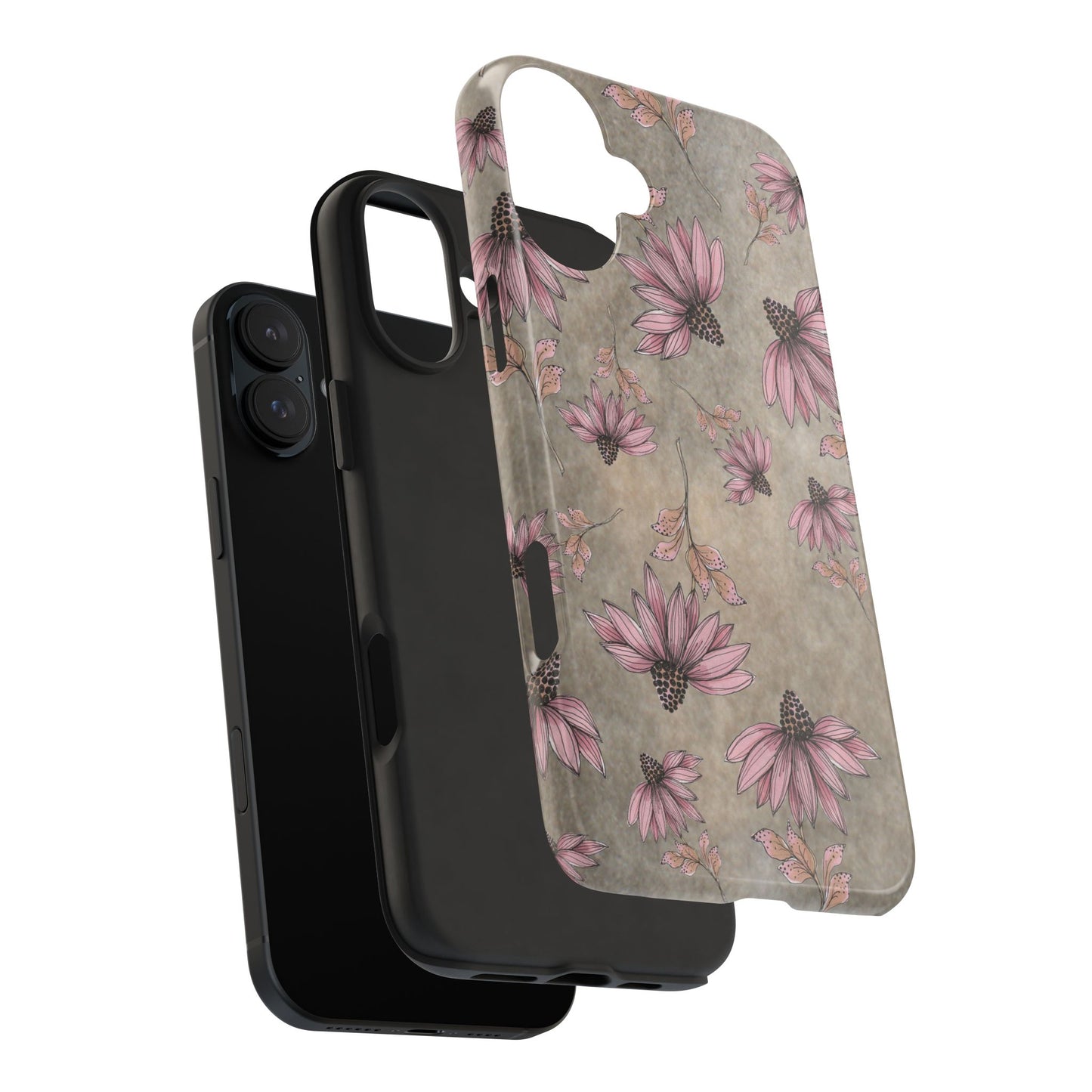 Wild Cone Flowers Taupe Marble Phone Case