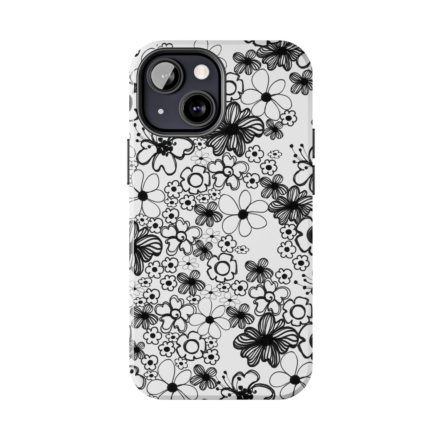 White and Black Flowers Phone Case