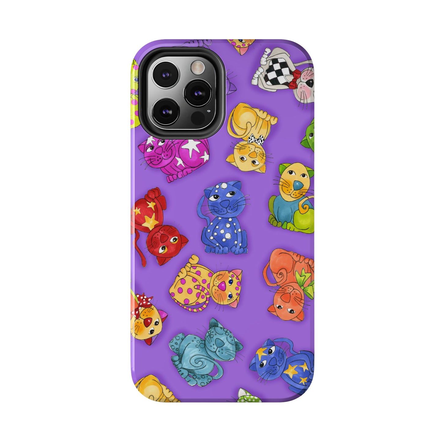 Tossed Happy Cats Purple Phone Case