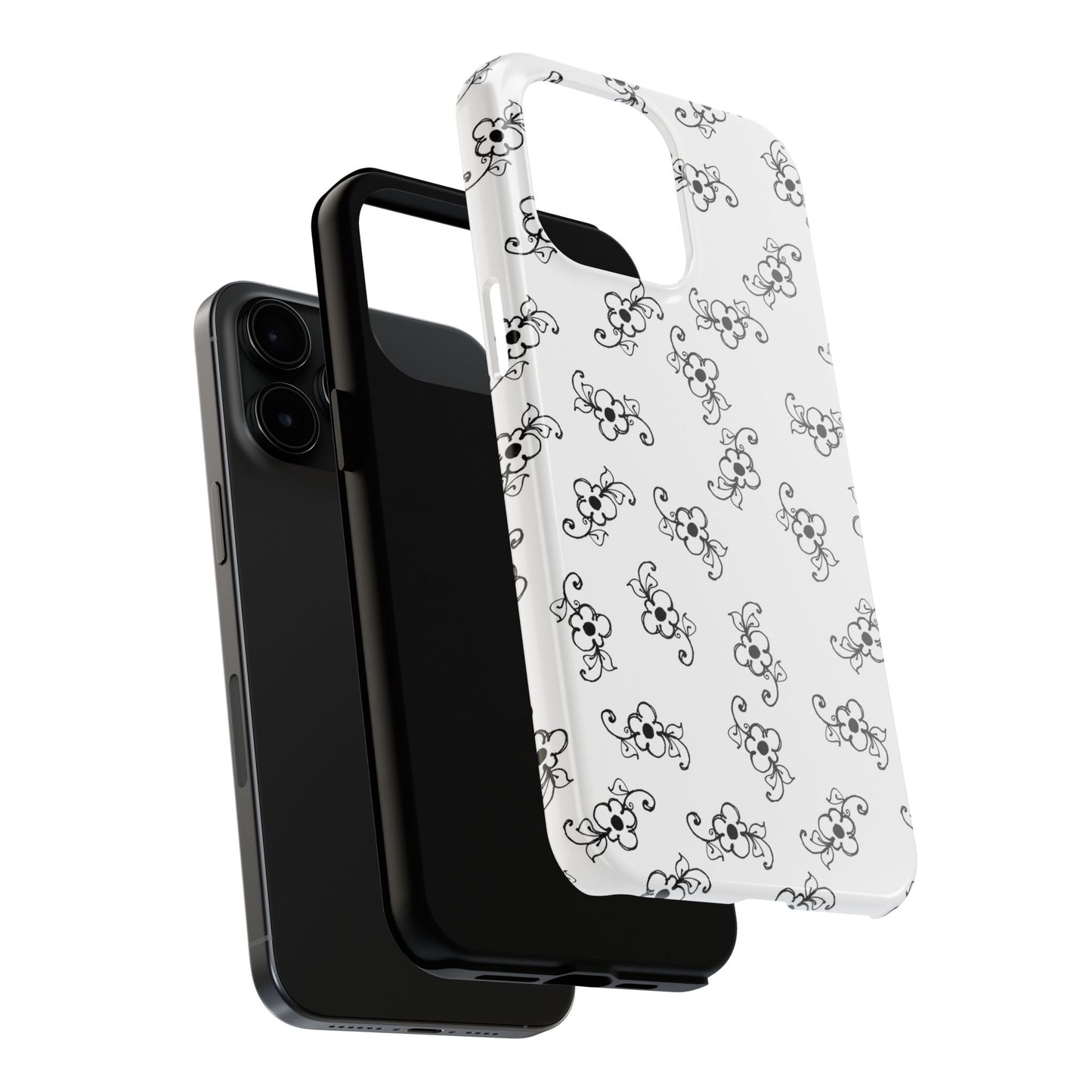 Daisy Scroll White / Black Phone Case